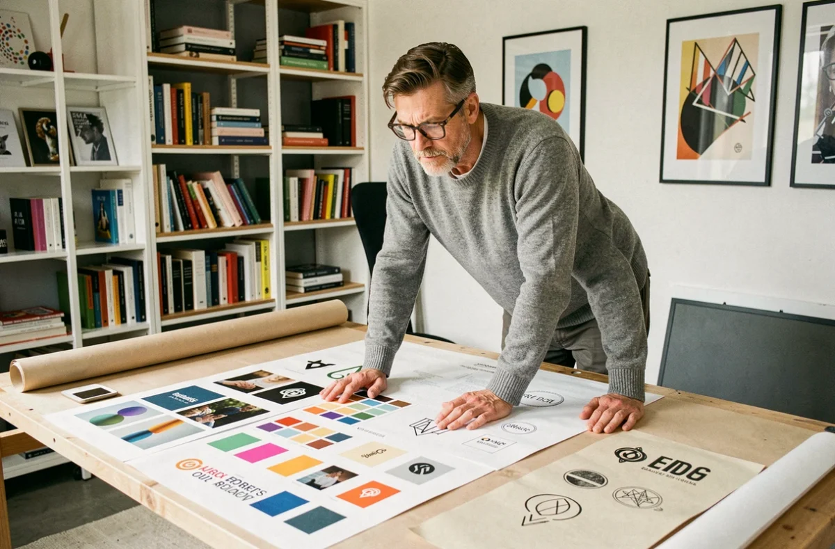 Designer graphique de l'agence Concept Image travaillant sur des maquettes de communication visuelle et création de sites