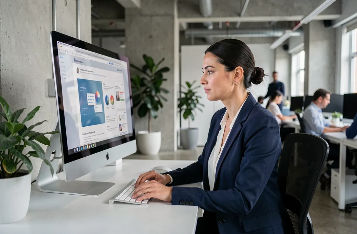 Cheffe de projet d'une agence web analysant des maquettes de création de site internet pour générer des leads