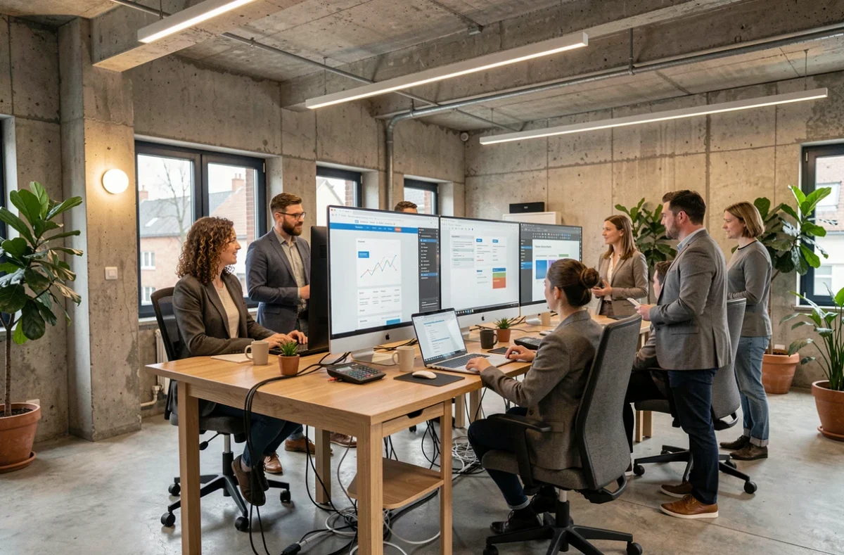 Équipe d'une agence de création de sites internet en Meurthe-et-Moselle travaillant sur des projets web dans un bureau moderne