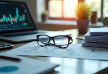 Bureau moderne avec ordinateur et graphiques financiers