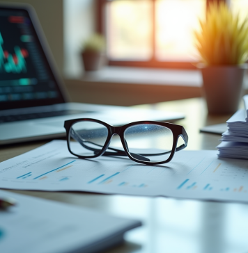 Bureau moderne avec ordinateur et graphiques financiers