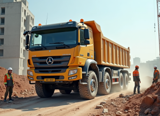 Les atouts d’un camion de 6 tonnes pour les chantiers de construction Camion de construction déchargeant des matériaux en ville