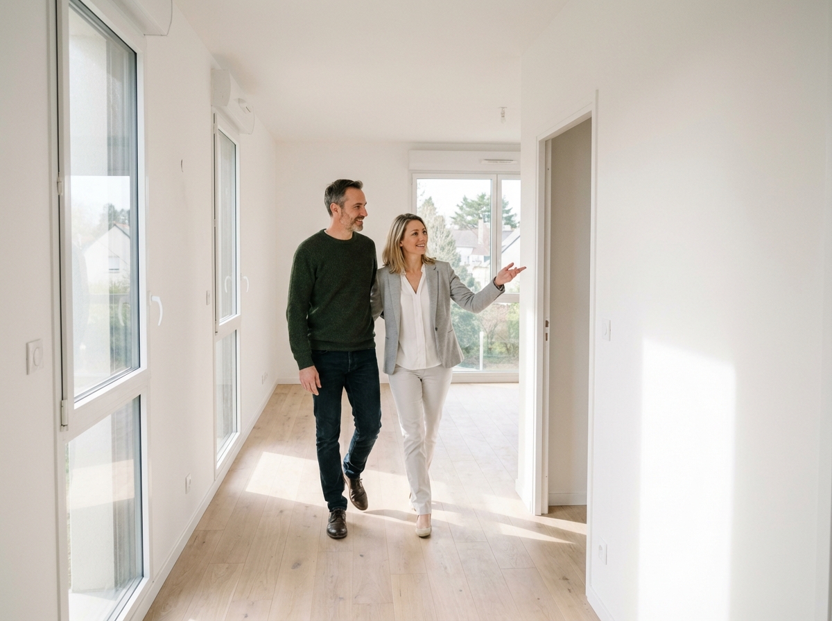 Couple discutant dans un appartement neuf à Vertou