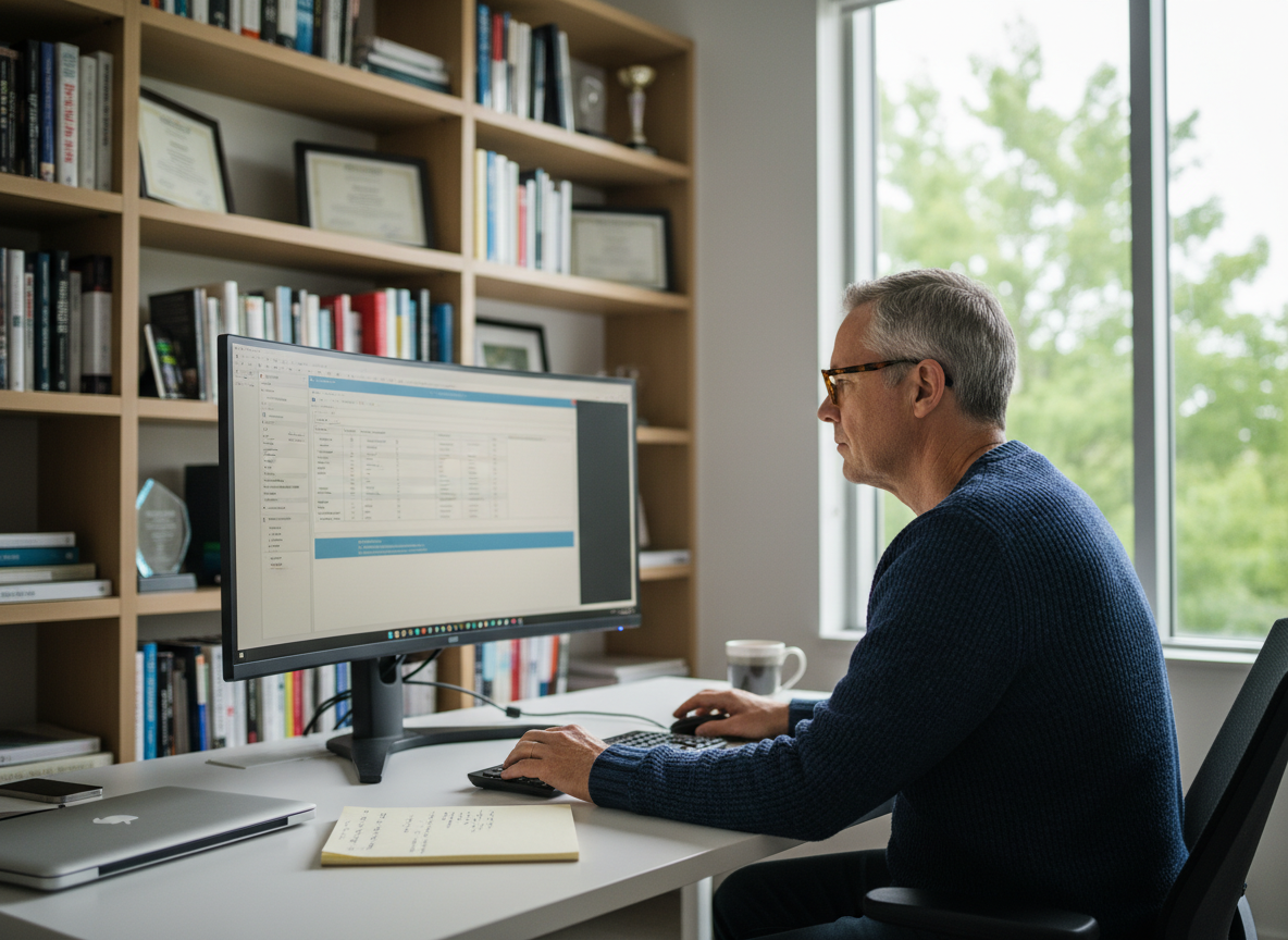 Ingénieur logiciel senior travaillant sur interface ERP