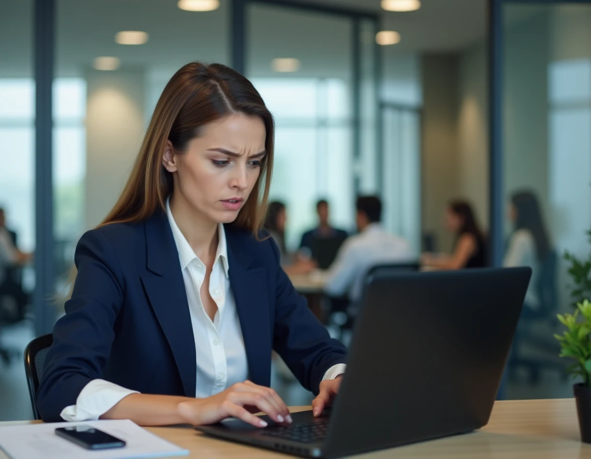 Employée Air France réinitialisant son mot de passe IPN expiré sur un ordinateur portable en bureau