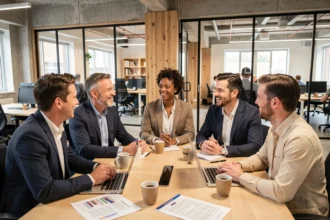 Groupe d'entrepreneurs réunis autour d'une table lors d'un événement professionnel gratuit pour entreprises françaises