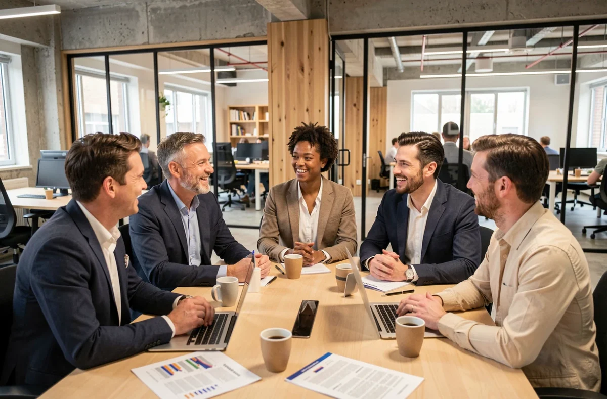 Groupe d'entrepreneurs réunis autour d'une table lors d'un événement professionnel gratuit pour entreprises françaises