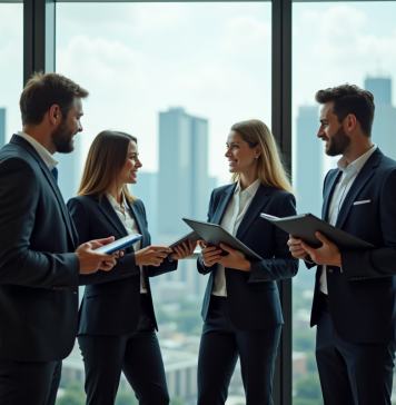 Métiers bien payés aux USA : comparaison et perspectives salariales 2025 Groupe de professionnels en réunion avec skyline en arrière-plan