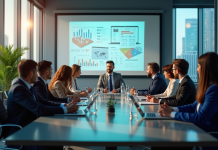 Groupe de professionnels collaborant dans un bureau lumineux