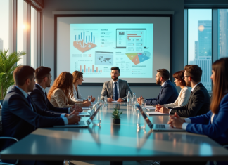 Image de marque : marketing numérique, importance et avantages Groupe de professionnels collaborant dans un bureau lumineux