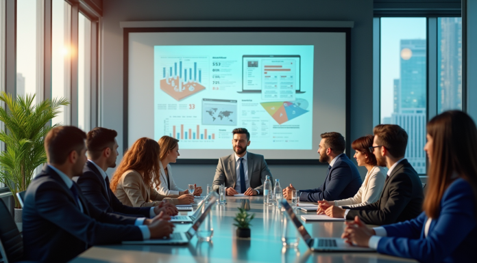 Image de marque : marketing numérique, importance et avantages Groupe de professionnels collaborant dans un bureau lumineux