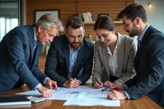 Equipe diverse en réunion pour conformité GDPR