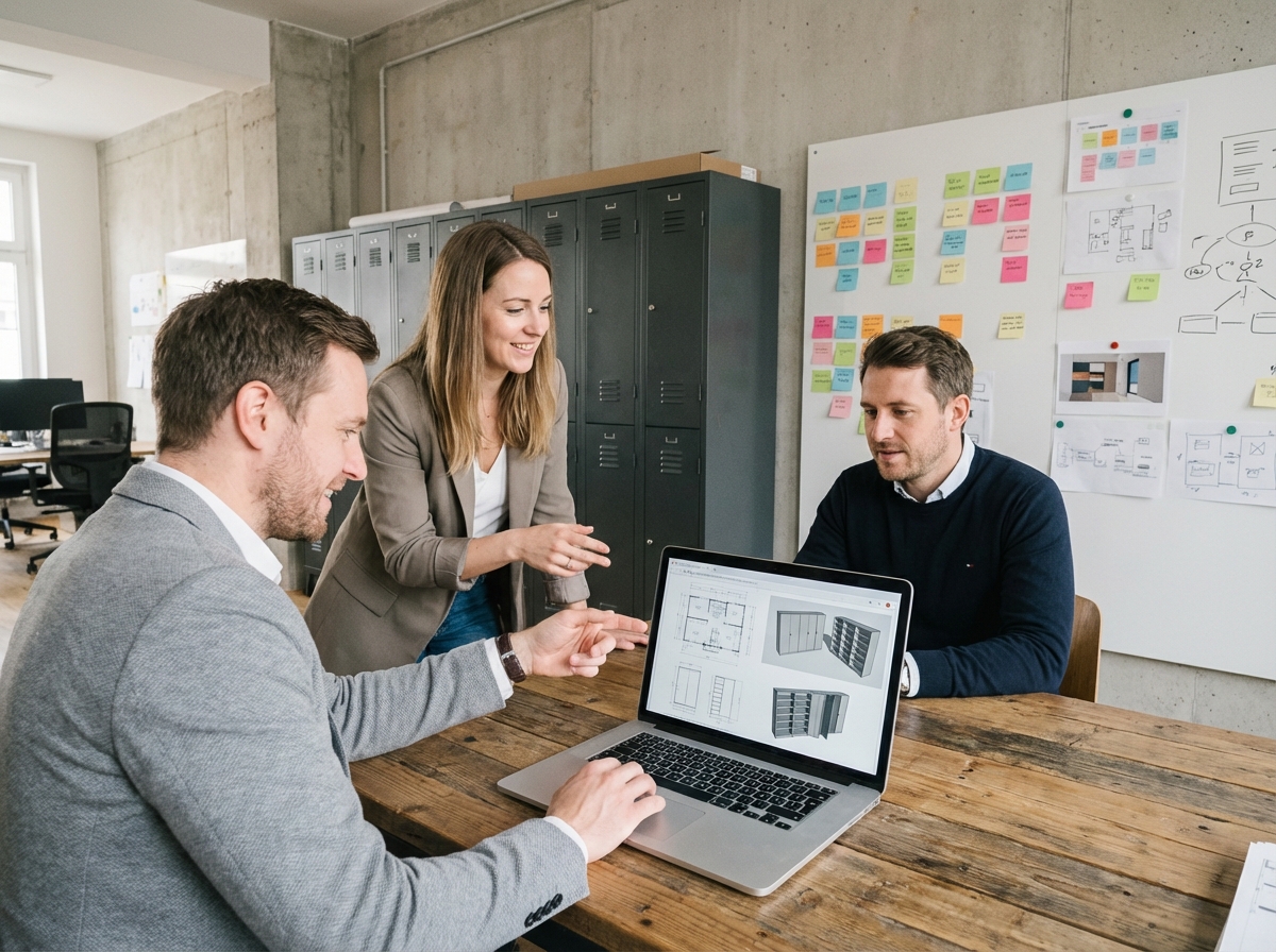 Groupe de collègues discutant autour d un ordinateur en réunion