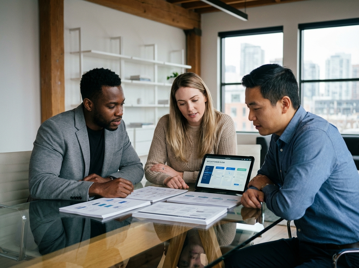 Groupe diversifié d'adultes analysant des diagrammes dans un bureau moderne