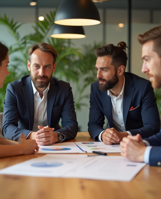 Groupe de professionnels autour d'une table en réunion économie circulaire