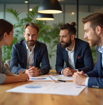 Groupe de professionnels autour d'une table en réunion économie circulaire