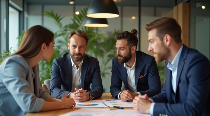Groupe de professionnels autour d'une table en réunion économie circulaire