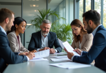 Equipe de professionnels de la publicité en réunion