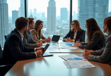 Stratégie marketing exemplaire : élaborer une stratégie performante en 2025 ! Groupe de professionnels discutant stratégie marketing en réunion