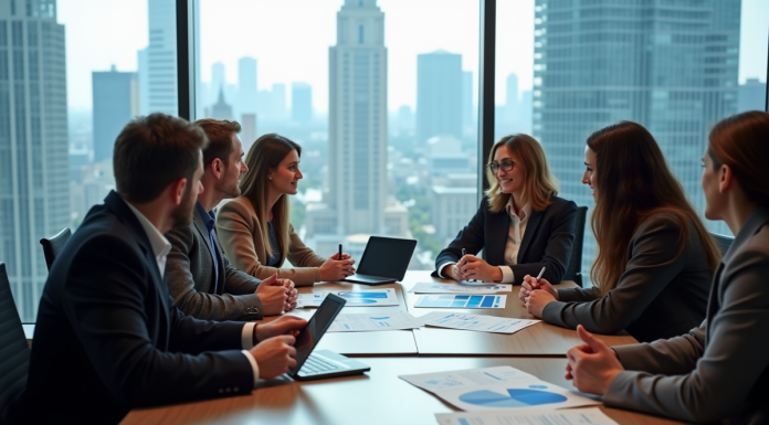 Stratégie marketing exemplaire : élaborer une stratégie performante en 2025 ! Groupe de professionnels discutant stratégie marketing en réunion