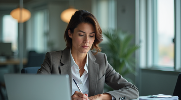 Protéger l’innovation et la propriété intellectuelle : conseils et stratégies clés Femme d affaires en réunion de travail avec documents de brevets