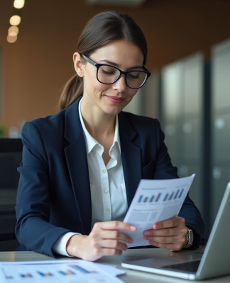 L’avenir de la gestion des créances publiques avec www.creances-publiques.fr Femme d'affaires en réunion avec tablette et documents