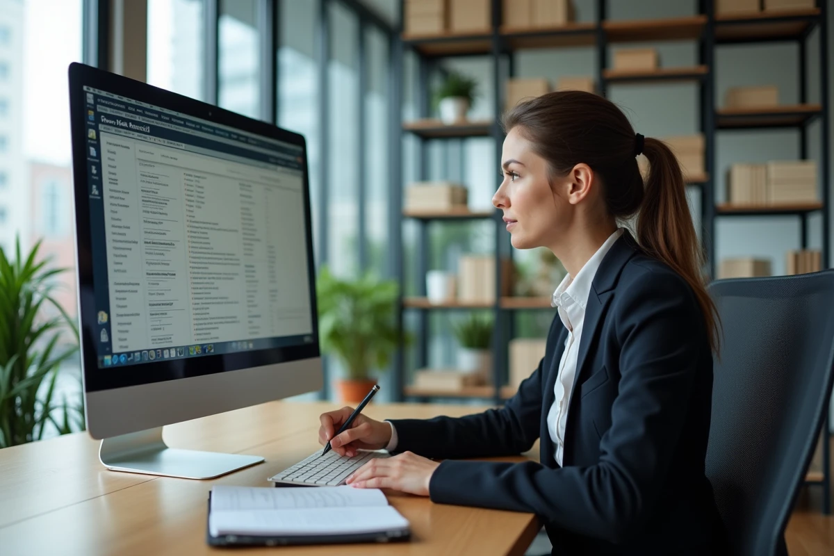 Femme professionnelle analysant des informations sur un ordinateur