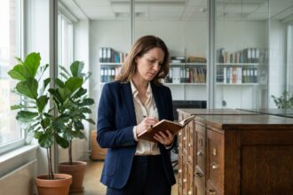 Femme d affaires réfléchissant dans un bureau organisé