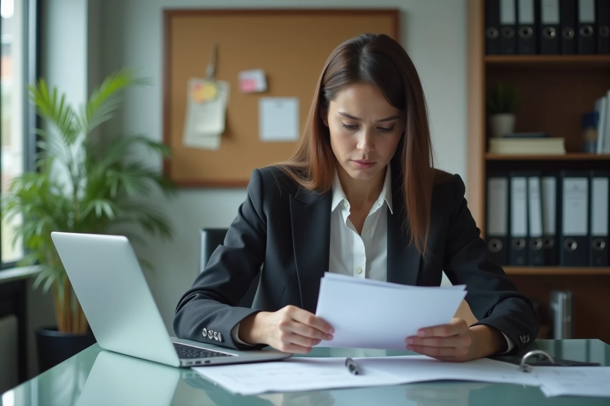 Femme d affaires en réunion examinant des documents