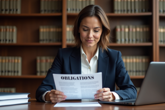 Femme d'affaires française lisant un document officiel