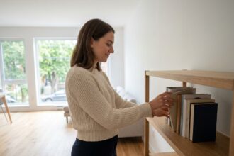 Jeune femme organisée dans son appartement à Vannes