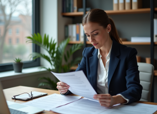Modèles de lettres : comment les choisir pour mieux communication professionnelle ? Femme professionnelle en revue de lettres au bureau