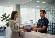 Valoriser sa marque dès le premier contact avec un packaging sur mesure Jeune femme souriante recevant un colis dans un bureau moderne