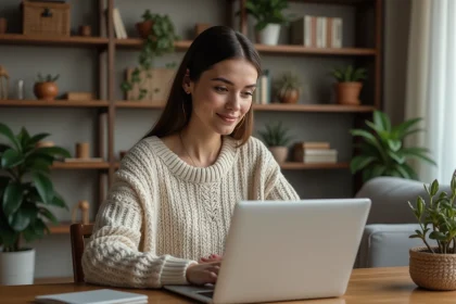 Femme travaillant à domicile avec sourire naturel