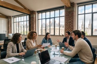 Groupe de jeunes adultes en coworking à Nantes