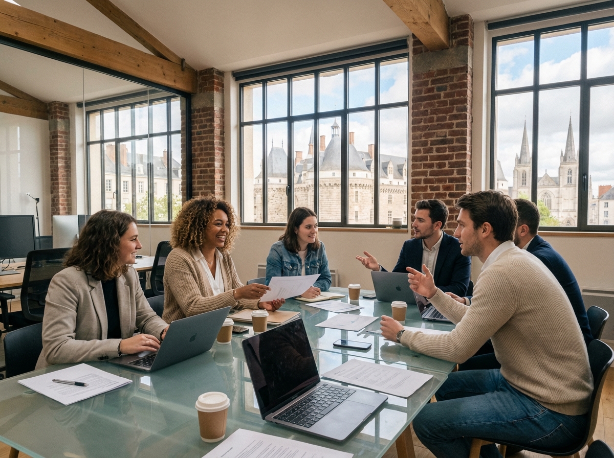 Groupe de jeunes adultes en coworking à Nantes
