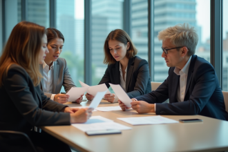 Groupe de professionnels en réunion dans un bureau moderne