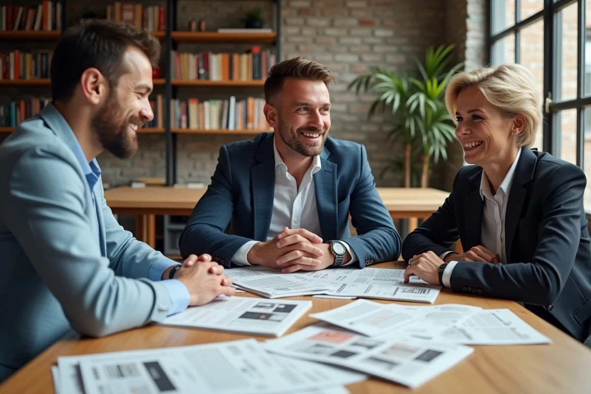 Groupe de professionnels discutant autour d une table