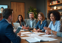 Groupe de professionnels en réunion de campagne
