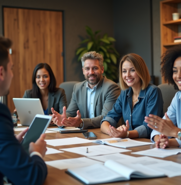 Groupe de professionnels en réunion de campagne
