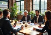 Principes de durabilité pour une entreprise responsable : 17 conseils pratiques Groupe de professionnels discutant d'écologie en bureau moderne