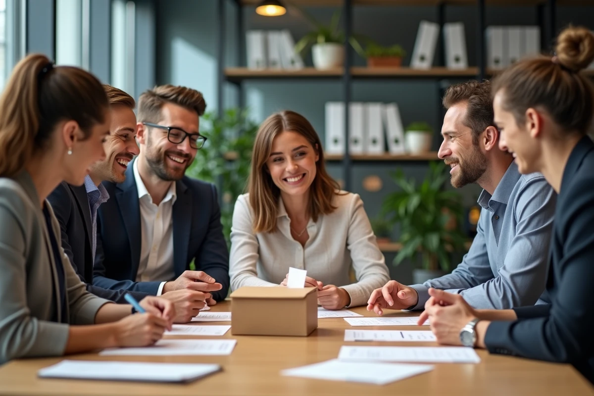 Groupe de professionnels autour d une idée dans un bureau lumineux