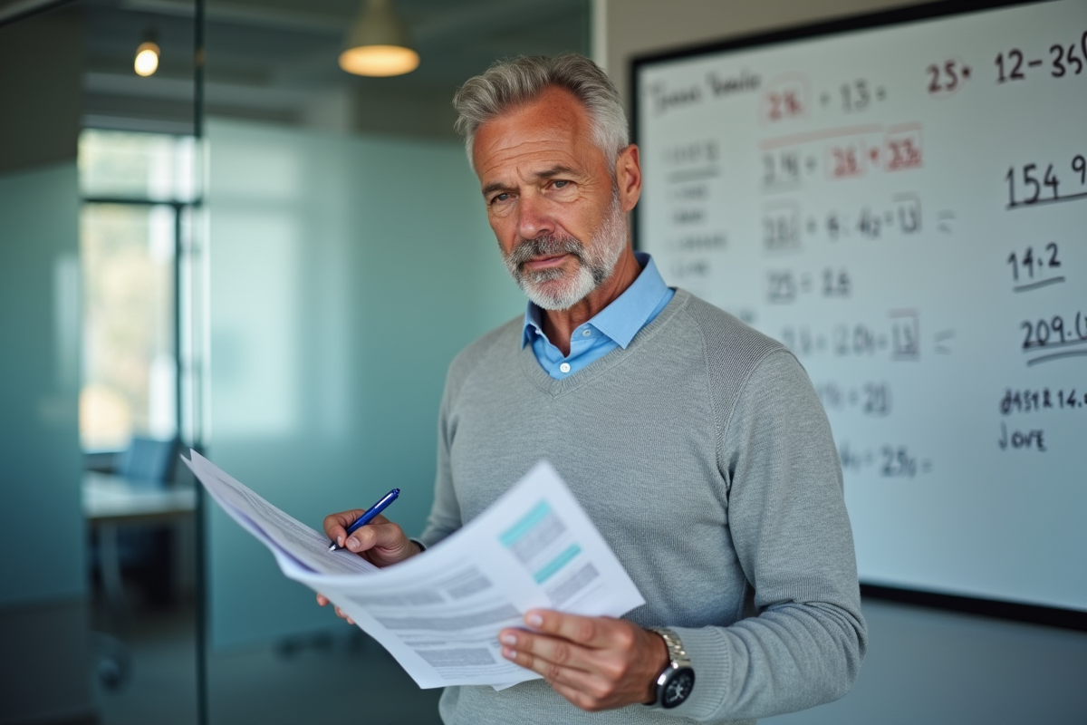 Homme d affaires examinant des bilans financiers