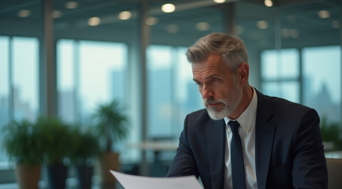 Homme d'affaires réfléchi dans un bureau moderne