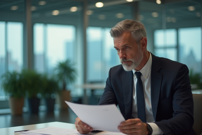 Homme d'affaires réfléchi dans un bureau moderne