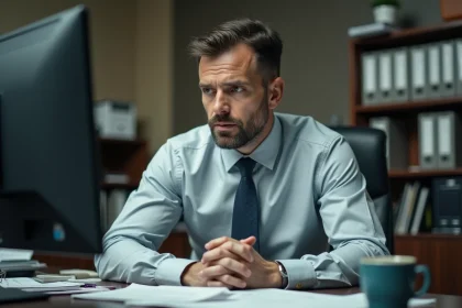 Homme en costume décontracté dans un bureau morne