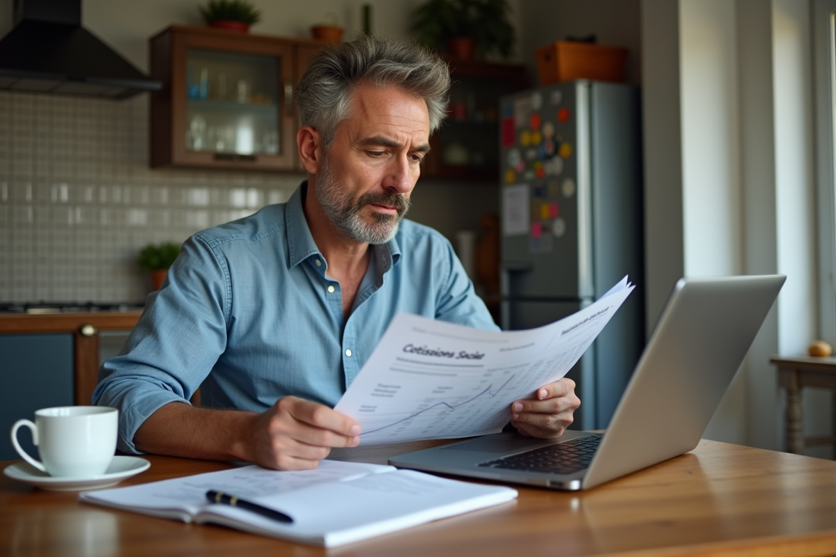 Homme vérifiant des graphiques financiers à la maison