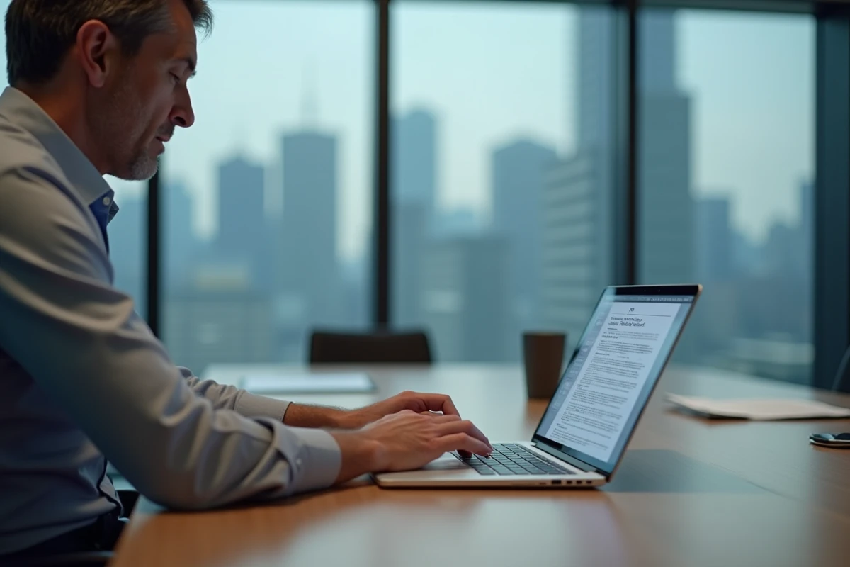 Homme en réunion professionnelle vérifiant un formulaire de démission