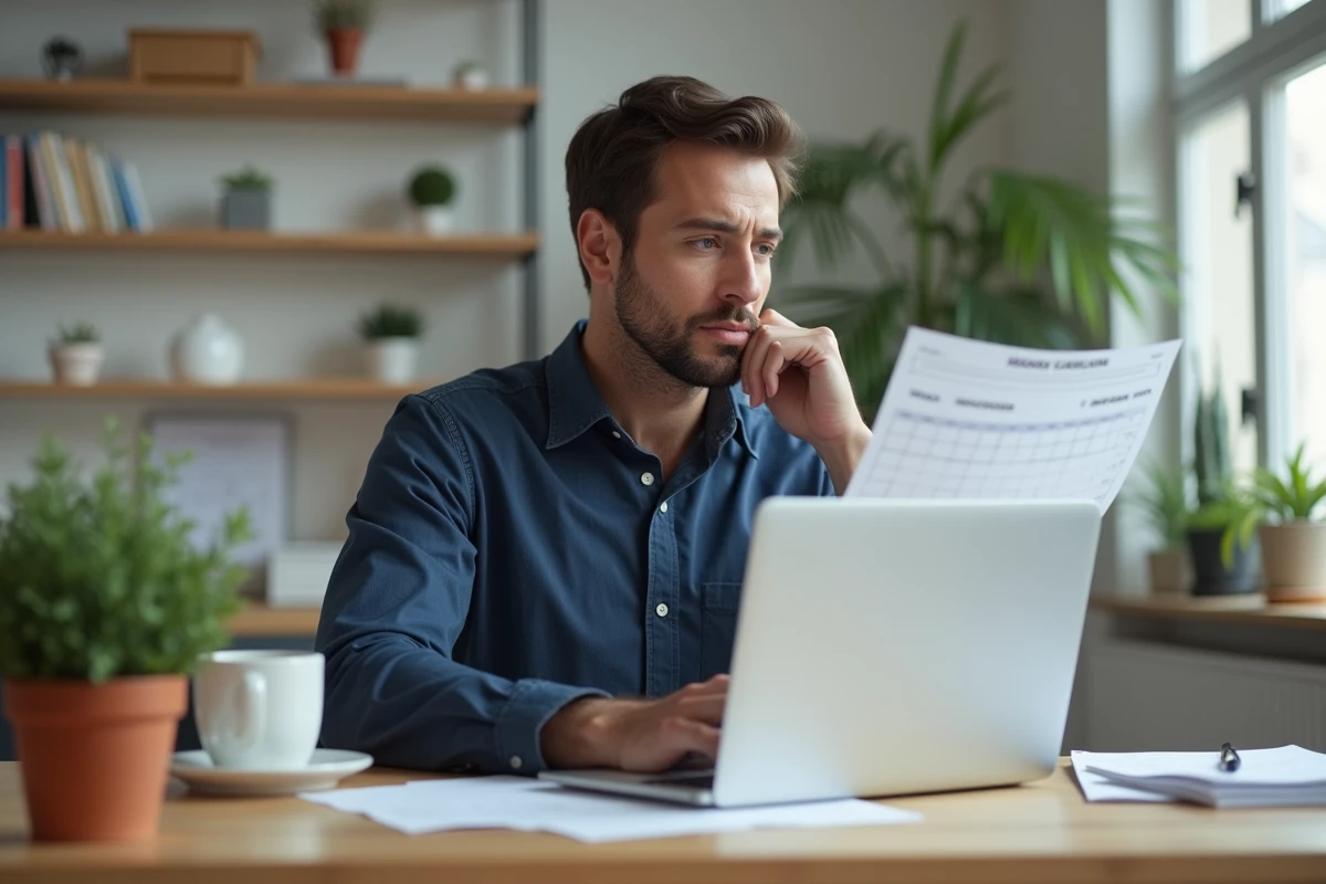 Freelance homme consultant son calendrier et ordinateur pour planifier ses jours travaillés en 2026