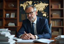 Journal prestigieux : quelle est la référence mondiale en matière de presse ? Journaliste en costume analysant des titres de journaux